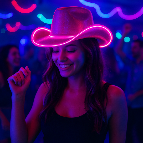 EL WIRE Light Up Iridescent Space Light Pink Cowboy Hat