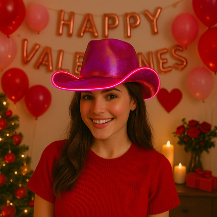 EL WIRE Light Up Iridescent Space Pink Cowboy Hat