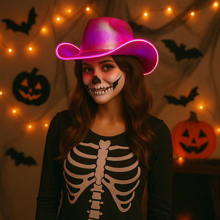 EL WIRE Light Up Iridescent Space Pink Cowboy Hat