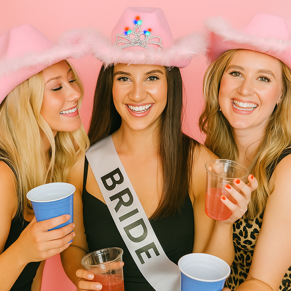 LED Light Up Pink Feather Cowboy Hat With Tiara