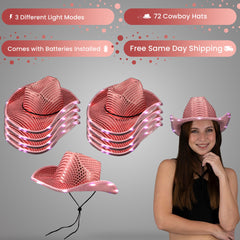 LED Light Up Flashing Sequin Pink Cowboy Hat - Pack of 72 Hats