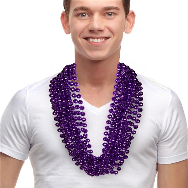 Purple 33" 12mm Bead Necklaces - Pack of 12