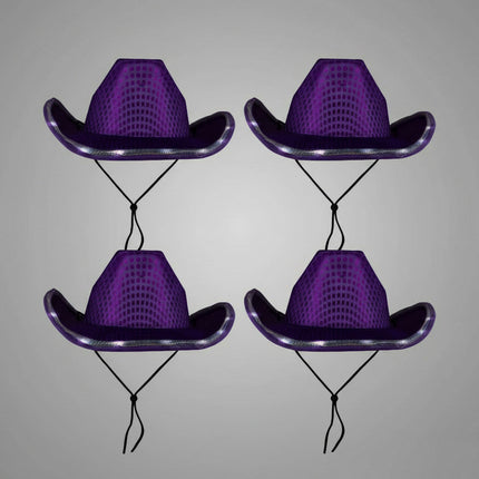 LED Light Up Flashing Sequin Purple Cowboy Hat - Pack of 4 Hats