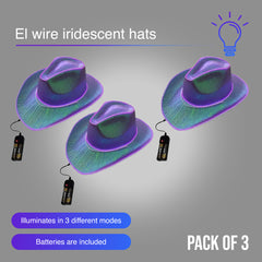 EL WIRE Light Up Iridescent Space Purple Cowboy Hat - Pack of 3 Hats