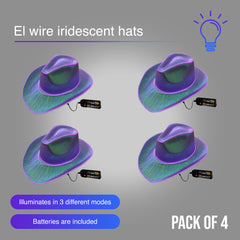 Purple EL WIRE Light Up Iridescent Space Cowboy Hat - Pack of 4 Hats