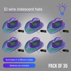EL WIRE Light Up Iridescent Space Purple Cowboy Hat - Pack of 36 Hats