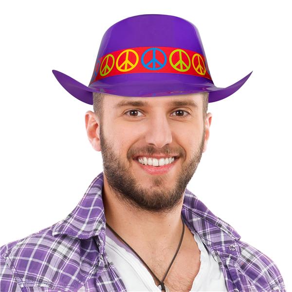 Purple Cowboy Hats With Peace Signs - Pack of 12