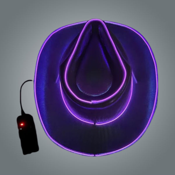 Purple EL WIRE Light Up Iridescent Space Cowboy Hat - Pack of 12 Hats