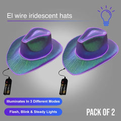 Purple EL WIRE Light Up Iridescent Space Cowboy Hat - Pack of 2 Hats