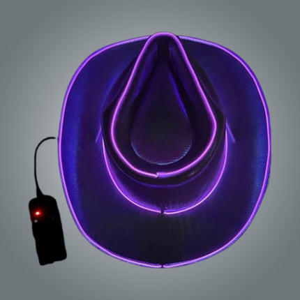 Purple EL WIRE Light Up Iridescent Space Cowboy Hat - Pack of 3 Hats