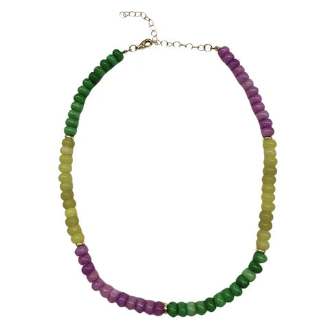 Purple, Green & Gold Natural Stone Beads Necklace