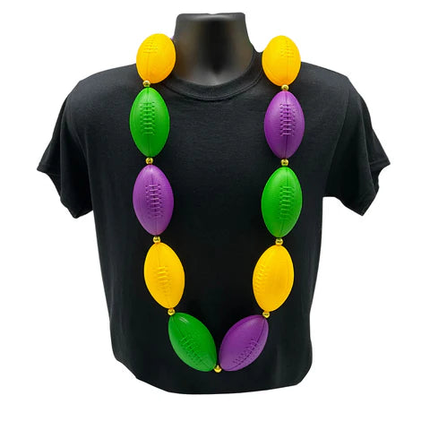 Purple, Green and Gold 4 Inches Football 50 Inches Necklace with 10mm Gold Spacer