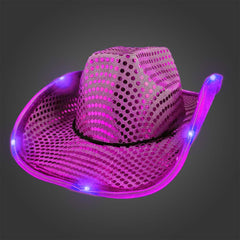 Purple LED Light Up Flashing Cowboy Hat With Sequins