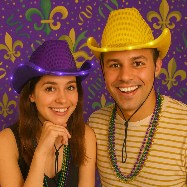 LED Light Up Flashing Sequin Purple & Gold Cowboy Hat - Pack of 2 Hats