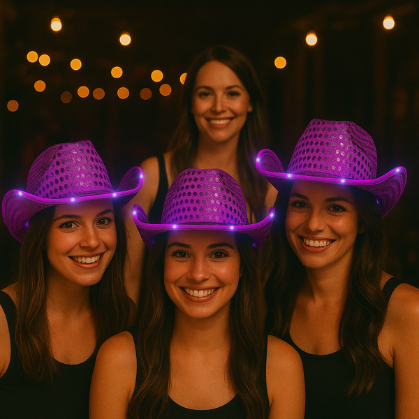 Purple LED Light Up Flashing Cowboy Hat With Sequins