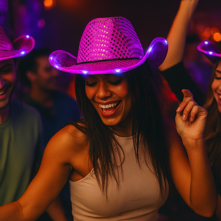 Purple LED Light Up Flashing Cowboy Hat With Sequins