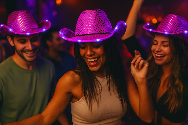 Purple LED Light Up Flashing Cowboy Hat With Sequins