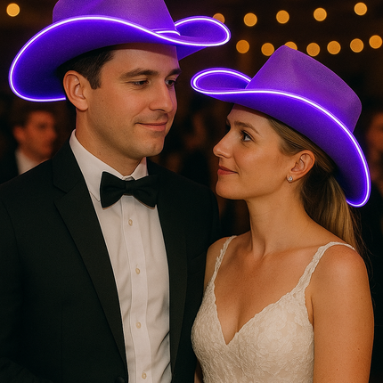 EL WIRE Light Up Iridescent Space Purple Cowboy Hat
