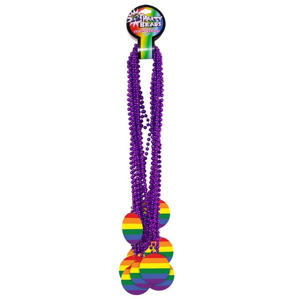 Rainbow Pride Medallion Bead Necklaces - Pack of 12