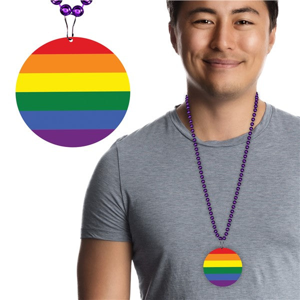 Rainbow Pride Medallion Beaded Necklaces - Pack of 12