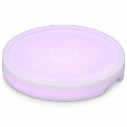 Empty rechargeable LED serving tray with a softly illuminated violet rim.