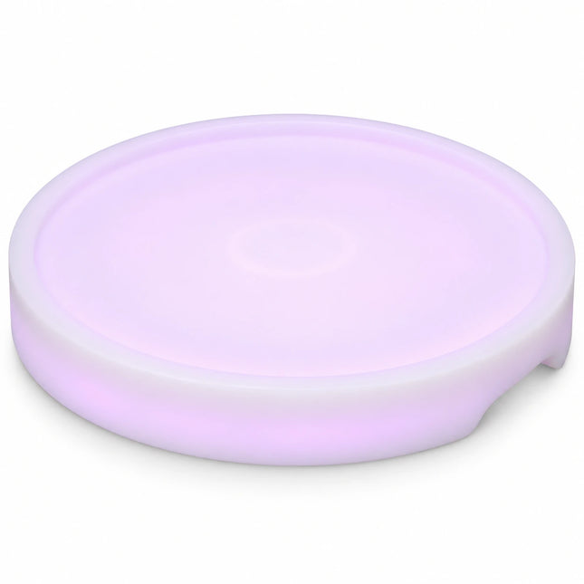 Empty rechargeable LED serving tray with a softly illuminated violet rim.