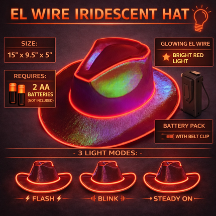 Red EL wire cowboy hat infographics
