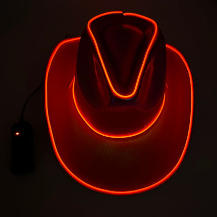 EL WIRE Light Up Iridescent Space Red Cowboy Hat | PartyGlowz