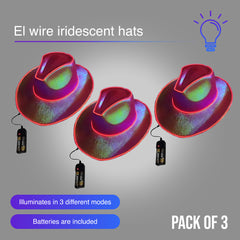 EL WIRE Light Up Iridescent Space Red Cowboy Hat - Pack of 3 Hats