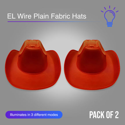 Red EL Wire Light Up Glow Plain Cowboy Hat - Pack of 2 Hats | PartyGlowz