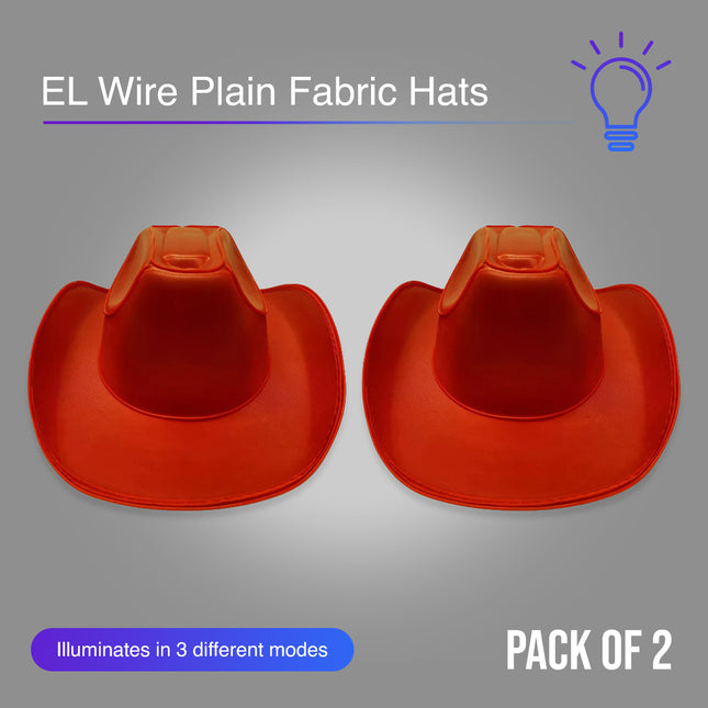 Red EL Wire Light Up Glow Plain Cowboy Hat - Pack of 2 Hats | PartyGlowz