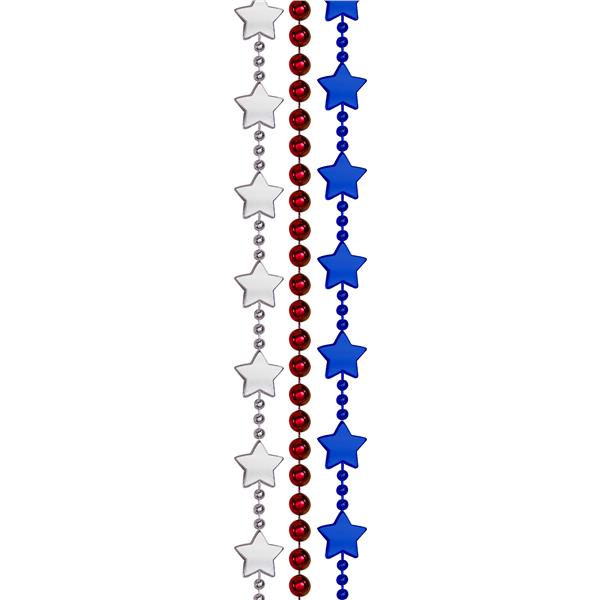 Red, Blue & Silver 33 Inch Bead Necklaces - Pack of 12
