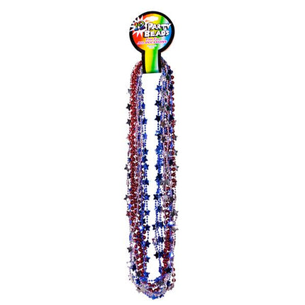 Red, Blue & Silver 33 Inch Beaded Necklaces