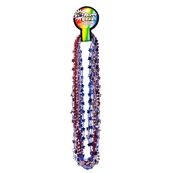 Red, Blue & Silver 33 Inch Beaded Necklaces