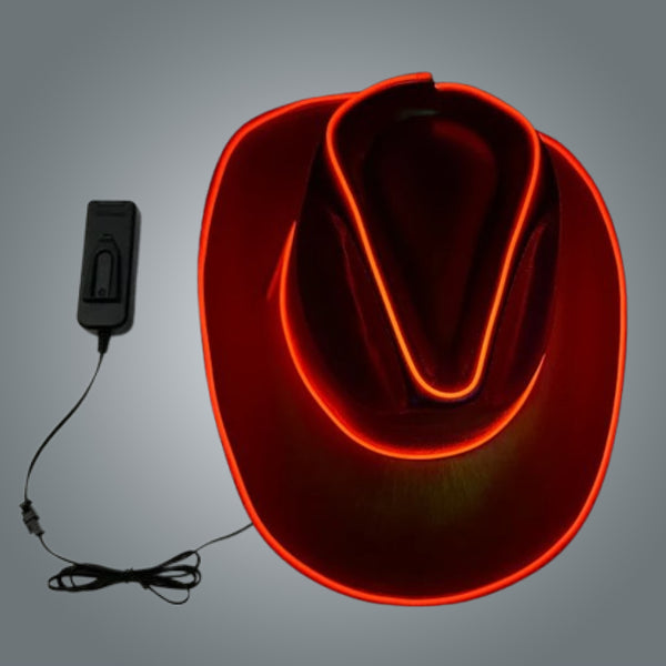 Red EL WIRE Light Up Iridescent Space Cowboy Hat - Pack of 18 Hats