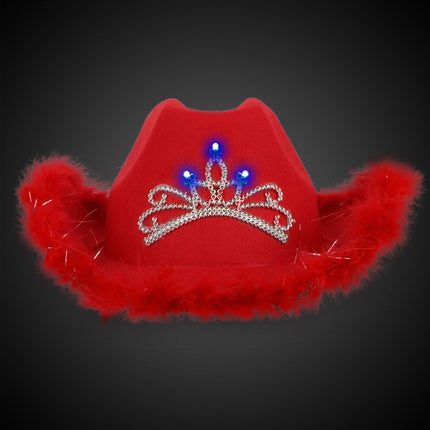 Red Feather Cowboy Hat With LED Light Up Tiara
