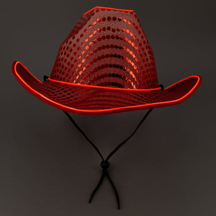 LED Flashing Red EL Wire Sequin Cowboy Hat