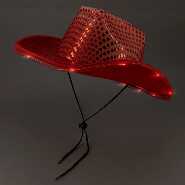 LED Light Up Flashing Cowboy Hats with Sequins - 5 Colors Assorted Pack of 6 Hats