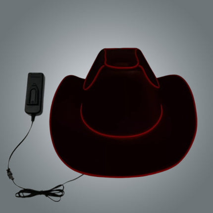 Red Light Up EL Wire Glow Plain Cowboy Hat