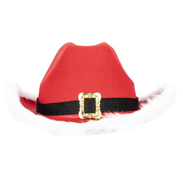 Red Santa Cowboy Hat With White Faux Fur