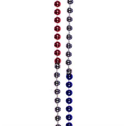 Red, Silver & Blue Beaded 36 Inch Necklaces - Pack of 12
