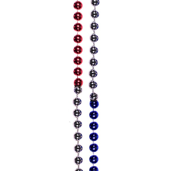 Red, Silver & Blue Beaded 36 Inch Necklaces - Pack of 12