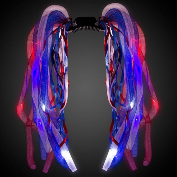 Red White Blue LED Light Up Noodle Headband Flashing Dreads