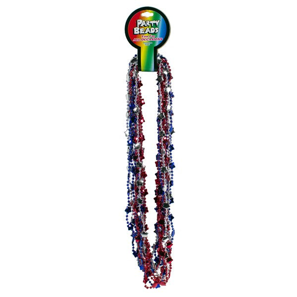 Red, White & Blue Star Bead 33 Inch Necklaces - Pack of 12