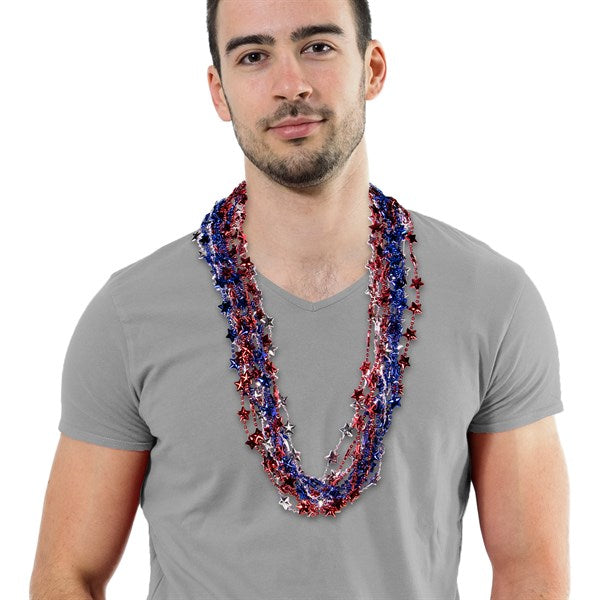 Red, White & Blue Star Beaded 33 Inch Necklaces