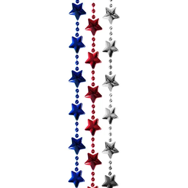 Red, White & Blue Star Bead 33 Inch Necklaces