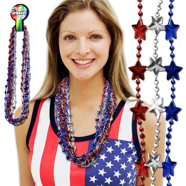 Red, White & Blue Star Beaded 33 Inch Necklaces