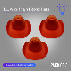Red EL Wire Light Up Plain Fabric Cowboy Hat - Pack of 3 Hats
