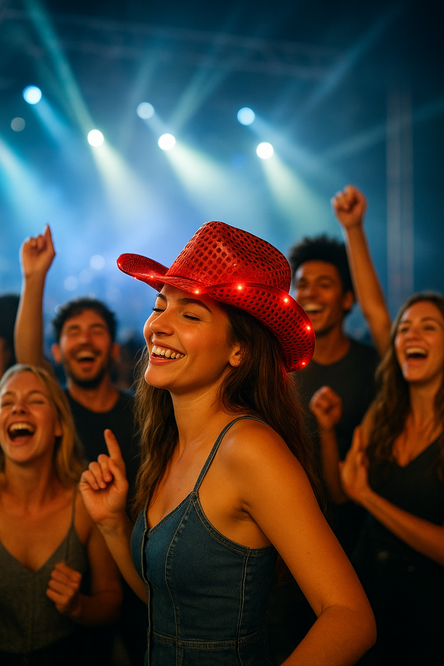 LED Light Up Flashing Red Cowboy Hat With Sequins - Pack of 2 Hats