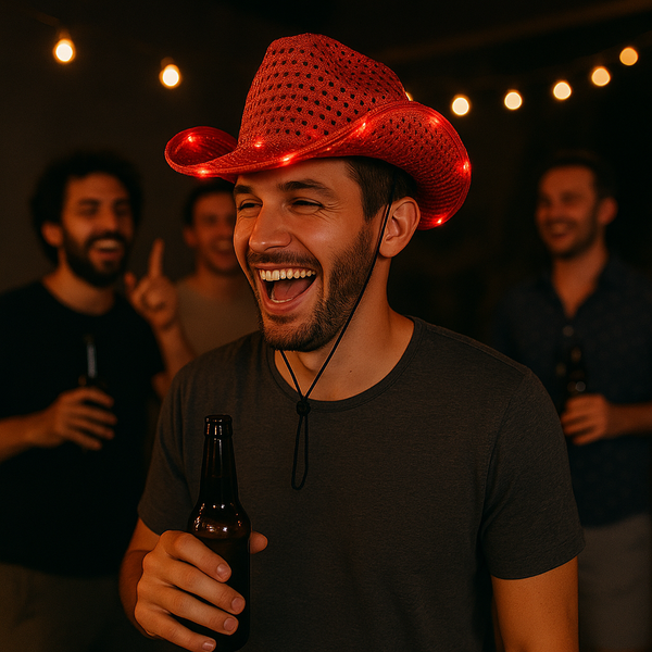 Red LED light up cowboy hat for bachelor party